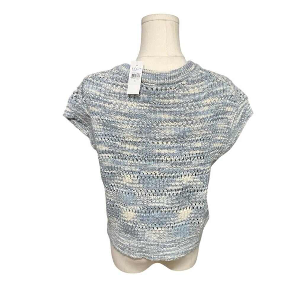 NWT Loft Striped Open Knit Sweater Vest Blue/Cream Preppy Womens Size Small - Picture 4 of 8